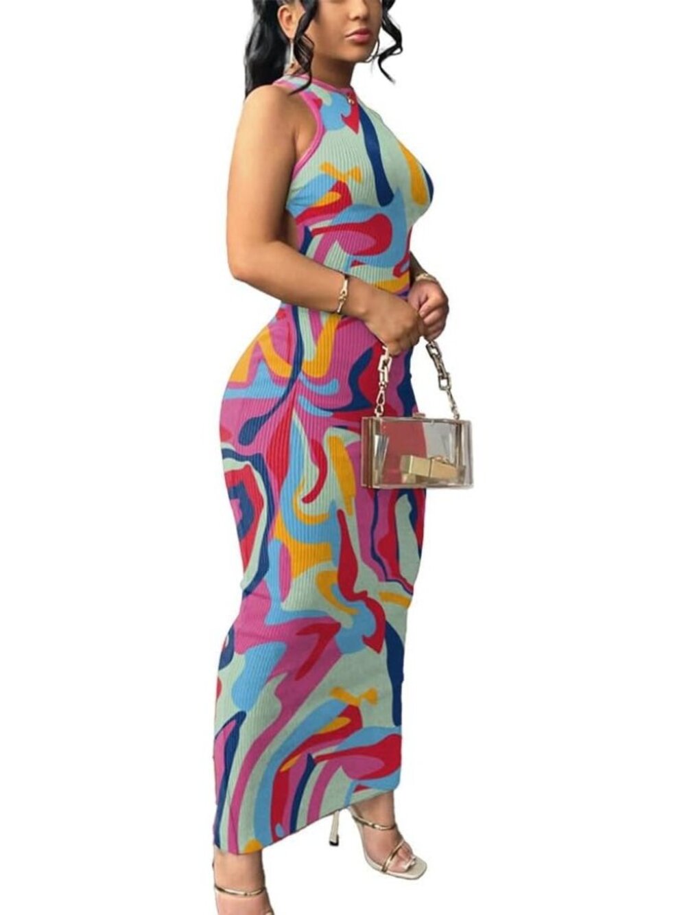 🆕Women's Colourful Summer Body con Maxi Dress sleeveless Casual Long Dresses